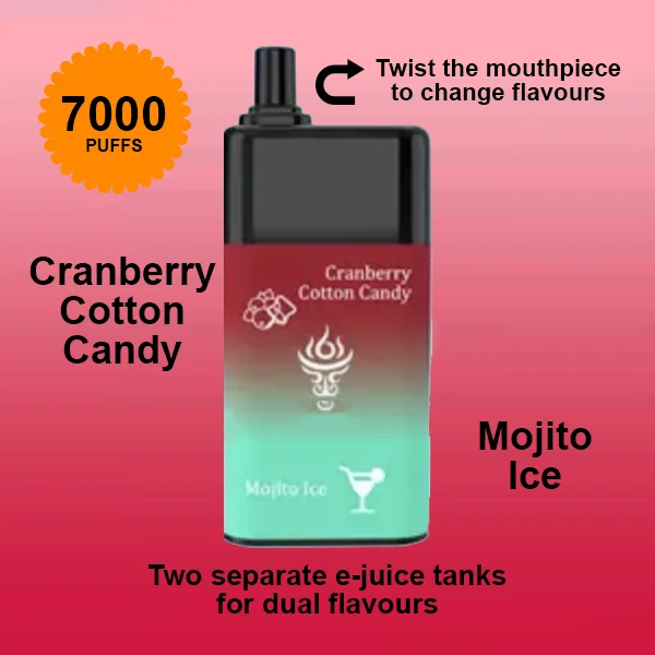 CRANBERRY COTTON CANDY + MOJITO ICE – MOOODAN DUAL FLAVOUR – 7000 PUFFS